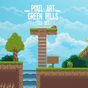 Pixel Art Green Hill Tile Set