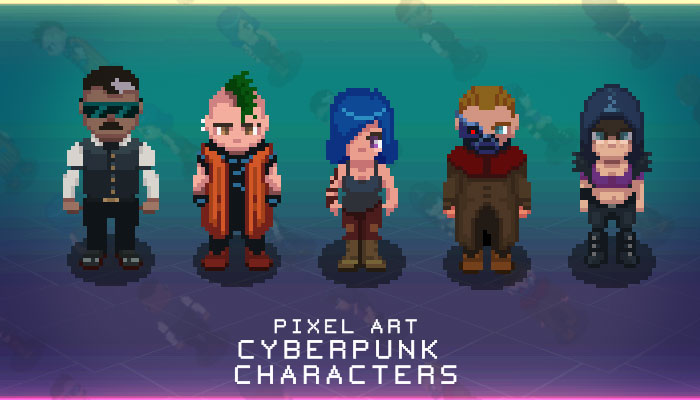 Pixel Art Cyberpunk Characters - thegameassetsmine