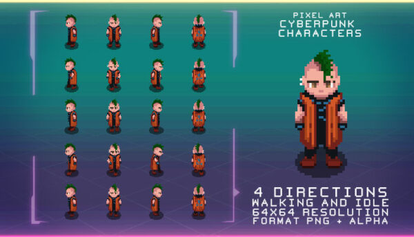 Pixel Art Cyberpunk Characters - thegameassetsmine