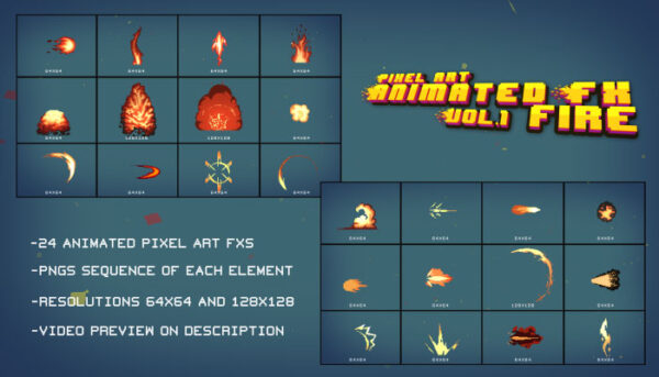 Pixel Art Animated Fx Vol.01 Fire - thegameassetsmine